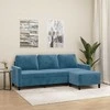 Trivietė sofa su pakoja, mėlynos spalvos, 180cm, aksomas