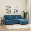 Trivietė sofa su pakoja, mėlynos spalvos, 180cm, aksomas