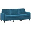 Trivietė sofa su pakoja, mėlynos spalvos, 180cm, aksomas