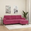 Trivietė sofa su pakoja, raudonojo vyno spalvos, 180cm, aksomas