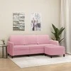 Trivietė sofa su pakoja, rožinės spalvos, 180cm, aksomas