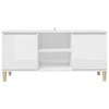 TV staliukas TV spintelė su medinėmis kojelėmis, balta, 103,5x35x50cm