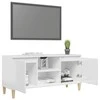 TV staliukas TV spintelė su medinėmis kojelėmis, balta, 103,5x35x50cm