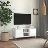 TV staliukas TV spintelė su medinėmis kojelėmis, balta, 103,5x35x50cm