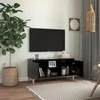 TV staliukas TV spintelė su medinėmis kojelėmis, juoda, 103,5x35x50cm