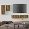 TV staliukas TV spintelių komplektas, 4 dalių, dūminio ąžuolo, mediena
