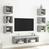 TV staliukas Sieninė TV sekcija su LED, 8 dalių, pilka ąžuolo, mediena