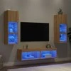 TV staliukas Sieninė TV sekcija su LED, 6 dalių, ąžuolo, apdirbta mediena