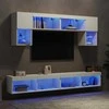 TV staliukas Sieninė TV sekcija su LED, 6 dalių, balta, apdirbta mediena