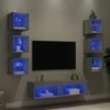 TV staliukas Sieninė TV sekcija su LED, 8 dalių, pilka ąžuolo, mediena