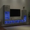 TV staliukas Sieninė TV sekcija su LED, 4 dalių, betono, apdirbta mediena