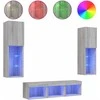 TV staliukas Sieninė TV sekcija su LED, 5 dalių, pilka ąžuolo, mediena