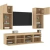 TV staliukas Sieninė TV sekcija su LED, 5 dalių, ąžuolo, apdirbta mediena