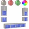 TV staliukas Sieninė TV sekcija su LED, 8 dalių, pilka ąžuolo, mediena