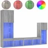 TV staliukas Sieninė TV sekcija su LED, 4 dalių, pilka ąžuolo, mediena