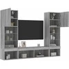 TV staliukas Sieninė TV sekcija su LED, 5 dalių, pilka ąžuolo, mediena