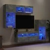 TV staliukas Sieninė TV sekcija su LED, 5 dalių, betono, apdirbta mediena