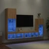 TV staliukas Sieninė TV sekcija su LED, 4 dalių, ąžuolo, apdirbta mediena