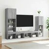 TV staliukas Sieninė TV sekcija su LED, 4 dalių, pilka ąžuolo, mediena