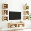 TV staliukas Sieninė TV sekcija su LED, 8 dalių, ąžuolo, apdirbta mediena