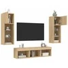 TV staliukas Sieninė TV sekcija su LED, 5 dalių, ąžuolo, apdirbta mediena