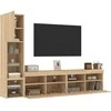 TV staliukas Sieninė TV sekcija su LED, 4 dalių, ąžuolo, apdirbta mediena