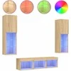 TV staliukas Sieninė TV sekcija su LED, 5 dalių, ąžuolo, apdirbta mediena