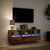 TV staliukas Sieninė TV spintelė su LED lemputėmis, dūminė, 130x31x45 cm