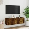 TV staliukas Sieninė TV spintelė su LED lemputėmis, dūminė, 100x35x31cm