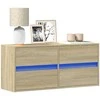 TV staliukas Sieninė TV spintelė su LED lemputėmis, ąžuolo, 100x31x45cm