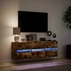 TV staliukas Sieninė TV spintelė su LED lemputėmis, dūminė, 130x31x45 cm