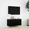 TV staliukas Sieninė TV spintelė su LED lemputėmis, juoda, 80x31x35cm