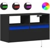 TV staliukas Sieninė TV spintelė su LED lemputėmis, juoda, 80x31x45cm