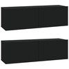 TV staliukas Sieninės TV spintelės, 2vnt., juodos, 100x30x30cm, mediena