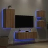 TV staliukas Sieninės TV spintelės su LED lemputėmis, 4 dalių, ąžuolo