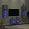 TV staliukas Sieninės TV spintelės su LED lemputėmis, 4 dalių, pilkos ąžuolo