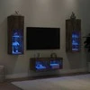 TV staliukas Sieninės TV spintelės su LED lemputėmis, 4 dalių, dūminės