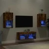 TV staliukas Sieninės TV spintelės su LED lemputėmis, 4 dalių, dūminės