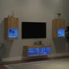 TV staliukas Sieninės TV spintelės su LED lemputėmis, 4 dalių, ąžuolo