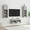 TV staliukas Sieninės TV spintelės su LED lemputėmis, 4 dalių, pilkos ąžuolo