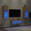 TV staliukas Sieninės TV spintelės su LED lemputėmis, 4 dalių, ąžuolo