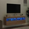 TV staliukas Sieninės TV spintelės su LED, 2vnt., sonoma ąžuolo, 60x30x40cm