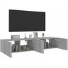 TV staliukas Sieninės TV spintelės su LED, 2vnt., pilkos ąžuolo, 80x35x31cm