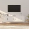 TV staliukas Televizoriaus spintelių komplektas, 3 dalių, baltas, mediena