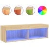 TV staliukas TV spintelė su LED lemputėmis, ąžuolo spalvos, 100x30x30cm
