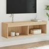 TV staliukas TV spintelė su LED lemputėmis, ąžuolo spalvos, 100x30x30cm