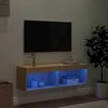 TV staliukas TV spintelė su LED lemputėmis, ąžuolo spalvos, 100x30x30cm