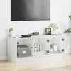 TV staliukas TV spintelė su stiklinėmis durelėmis, balta, 102x37x42cm