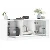 TV staliukas TV spintelė su stiklinėmis durelėmis, balta, 102x37x42cm