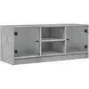 TV staliukas TV spintelė su stiklinėmis durelėmis, betono, 102x37x42cm